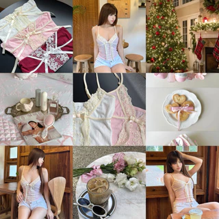 ANGELS.FAV - เสื้อสายเดี่ยวลูกไม้ทรงเข้ารูป Sweet Ribbon Lace Top 🎀🍰✨ *พร้อมส่ง*