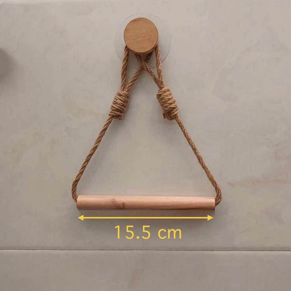 ที่ห้อยกระดาษทิชชู่ ผลิตจากไม้แท้ และเชือกห้อยพร้อมตะขอยึดผนัง - รูปที่ 2