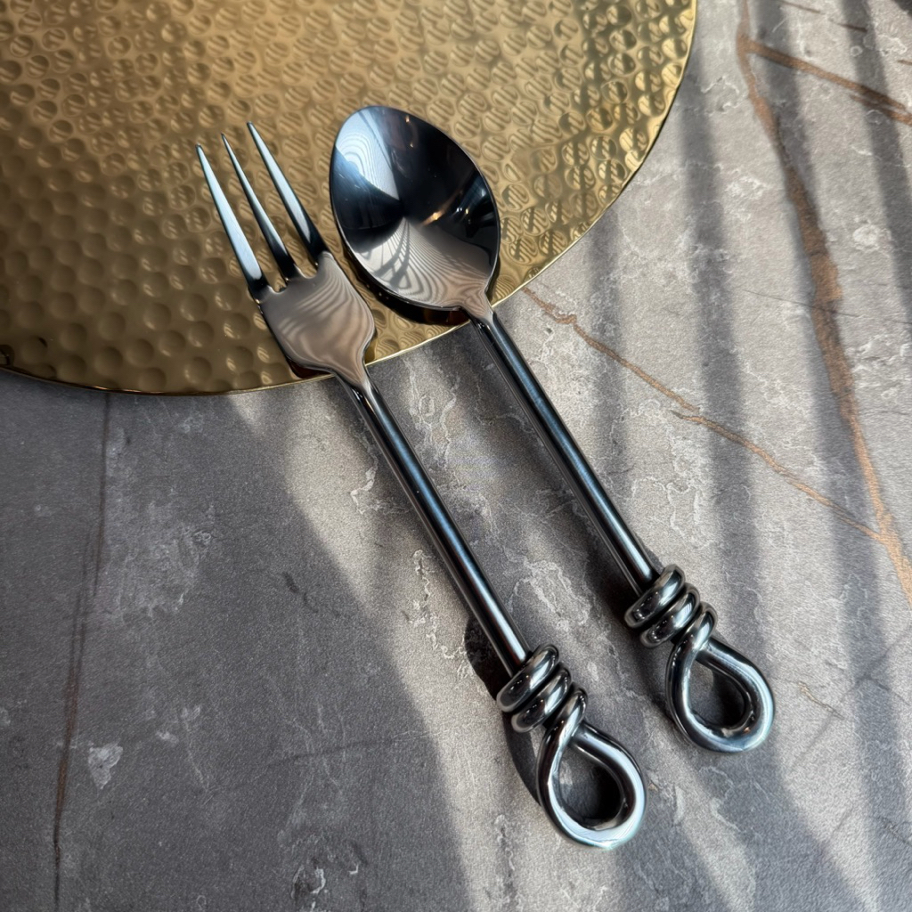 ชุดช้อนชา ส้อมขนม สแตนเลส ( Stainless 304 ) ดีไซน์เชือก