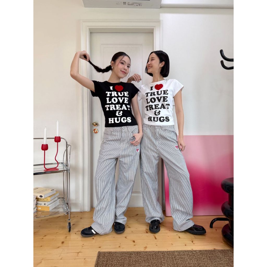 Jonny pants กางเกงขายาวทรงกระบอกลายริ้วตรง งานปักลายหัวใจ ❤️ (พร้อมส่ง) - รูปที่ 2