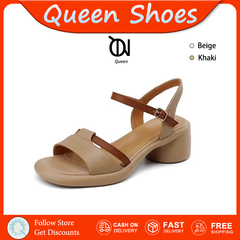 Queen รองเท้า แตะส้นสูง รองเท้าผู้หญิงฤดูร้อน พื้นหนา ใส่สบาย อเนกประสงค์ รองเท้า เสริมส้น นุ่ม เบา