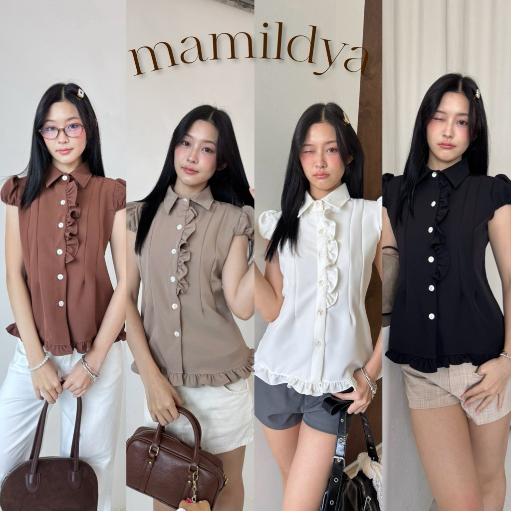 👑 ผ้าเปเป้ยับยาก 🌟Mamildya.shop🌟 เสื้อเชิ้ตคอปกแขนสั้นแขนตุ๊กตางานตัวยาว/ H2-3/COOK-เป้ดอล⚫