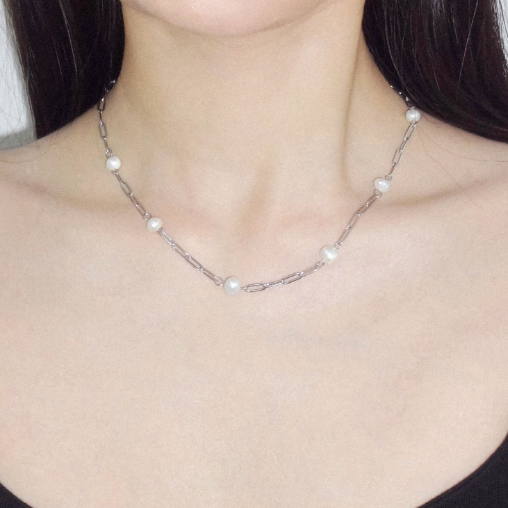 nice try studio – Oval Links Pearl Necklace สร้อยคอโซ่และไข่มุกแท้ ราคา ถูกที่สุด ดีลบีเคเค รูปภาพหลัก