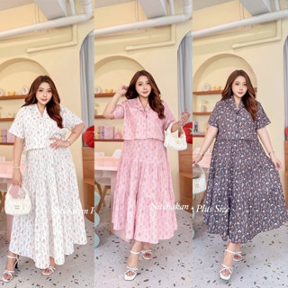 (NK) เซต2ชิ้น เสื้อครอปเชิ้ต+กระโปรงยาว ผ้าลายดอกไม้ น่ารัก …