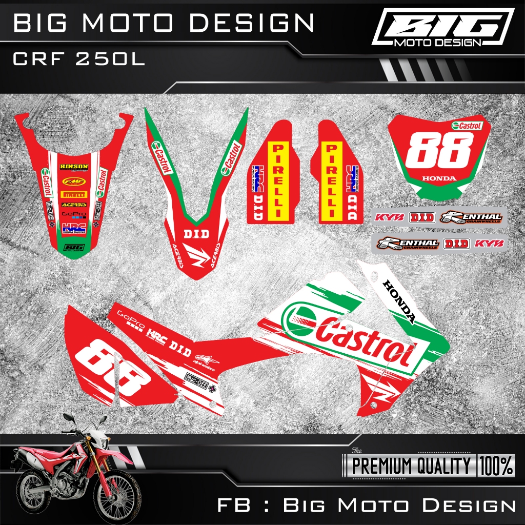 สติ๊กเกอร์ รถวิบาก CRF250l ลายคาสตอล เคลือบเงาอย่างดี ครบชุด เต็มคัน