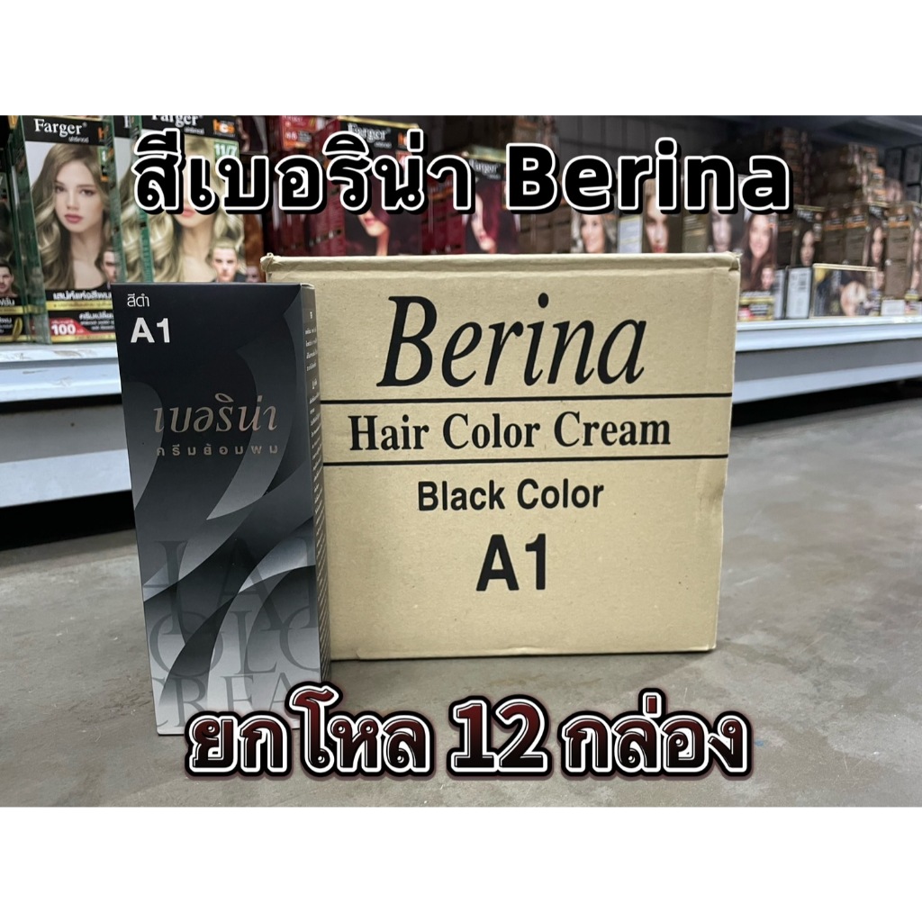 **ยกโหล 12 กล่อง** Berina Hair Color เบอริน่า สีย้อมผม สีผมเบอริน่า **A1 สีดำ**