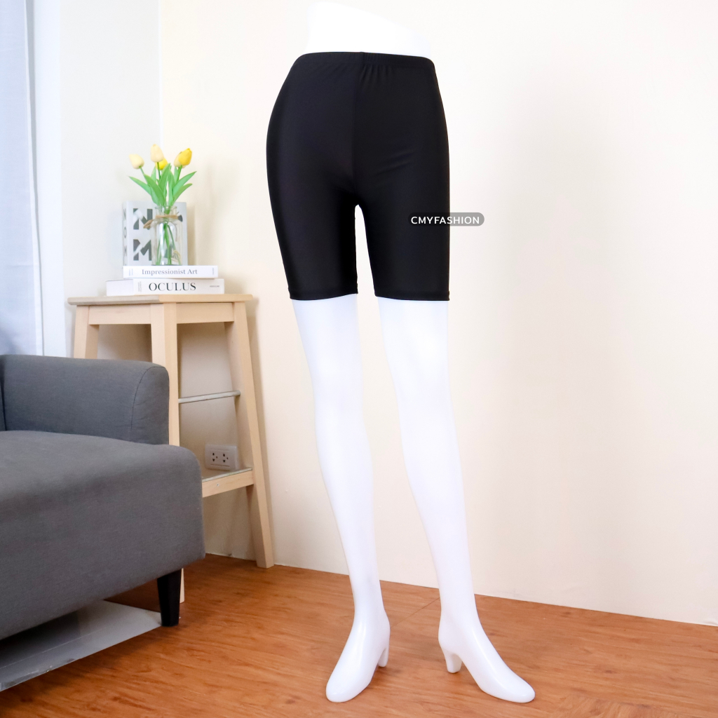 กางเกงซับใน กางเกงกันโป๊ กางเกงขาสั้น สีดำล้วน ทรงเอวสูง เนื้อผ้ามัน ยืดหยุ่น ใส่ออกกำลังกายได้ 1222#