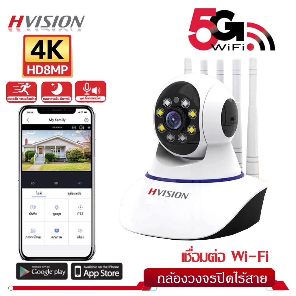 【ลดวันนี้ วันสุดท้าย】4K กล้องวงจรปิด กล้องวงจรปิดไร้สาย 5G WiFi IP Camera กลางคืนภาพสี ดูผ่านมือถือ