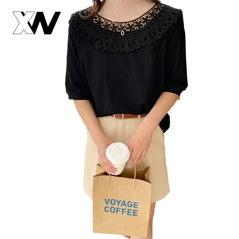 XWbrand จัดส่งจากประเทศไทย เสื้อผู้หญิงคอกลม แต่งลูกไม้ สีพื้นเรียบง่ายใส่ได้ทุกโอกาส มี 3 สีให้กดสั่ง ผ้านิ่มยืดใส่สบาย ราคา ถูกที่สุด ดีลบีเคเค