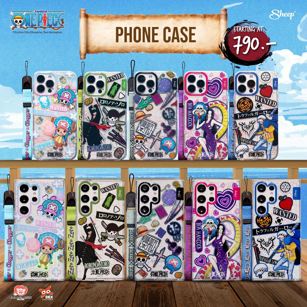 [One Piece Limited Collection]เคสใสพิมพ์ลาย วันพีช สำหรับไอโฟน แถมฟรีสายห้อย สำหรับiphoneทุกรุ่น และ S23 Ultra/S24 Ultra