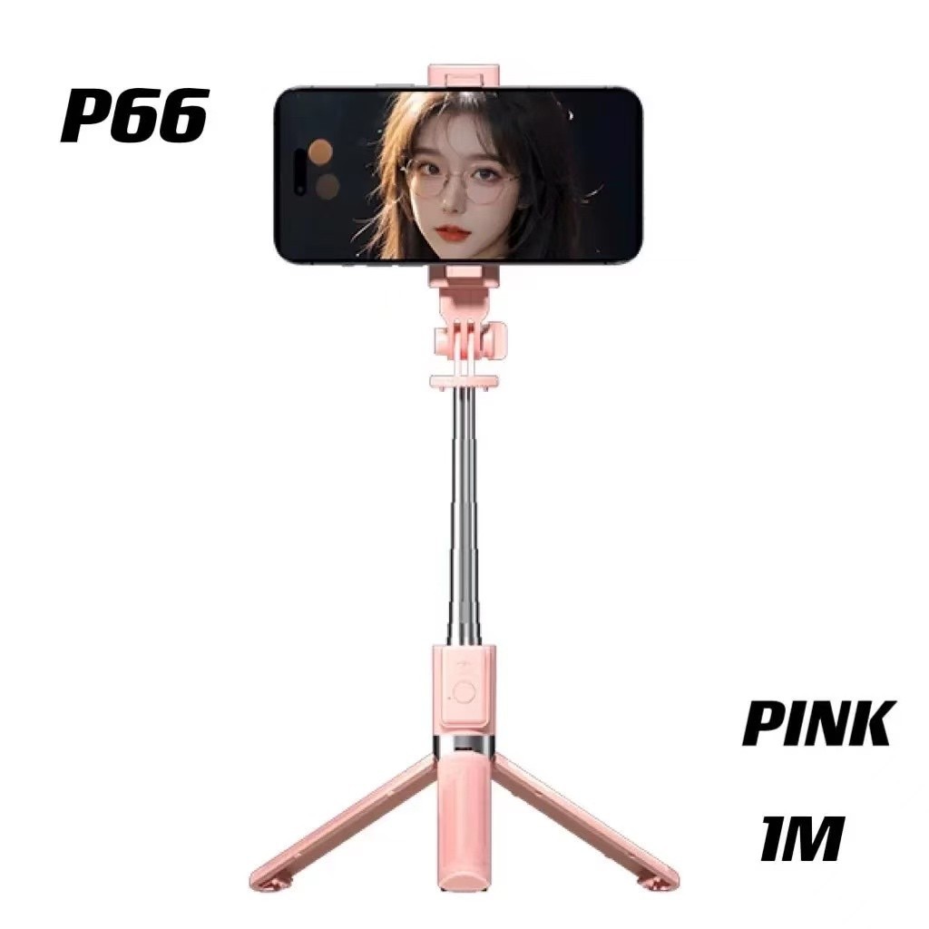 ขาตั้งกล้องไม้เซลฟี่ไร้สาย P66 พับได้มาพร้อมรีโมทบลูทูธ 1M