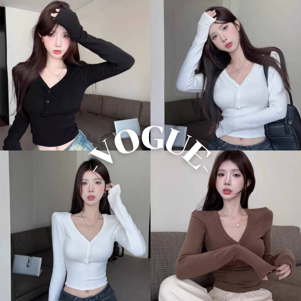 Vogue🌟พร้อมส่ง🌟 เสื้อแขนยาว ไม่มีฟองน้ำ ผ้านิ่มยืดตามตัว (FY816)