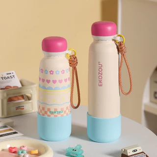 EKOZOU รุ่น EKO OUPS ขวดน้ำสแตนเลส 304 เคลือบเซรามิก ขนาด 550 - 750 ML มีหลอดดูด ยางรองก้น เก็บร้อน-เย็น EKOZOU