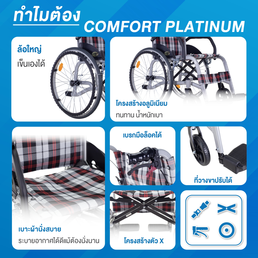 Forever รถเข็นวีลแชร์พับได้ รุ่น Comfort Platinum ล้อขนาด 22″ ระบบล็อกล้อ รับประกัน 2 ปี ราคา ถูกที่สุด ดีลบีเคเค แกลเลอรีภาพที่ 3