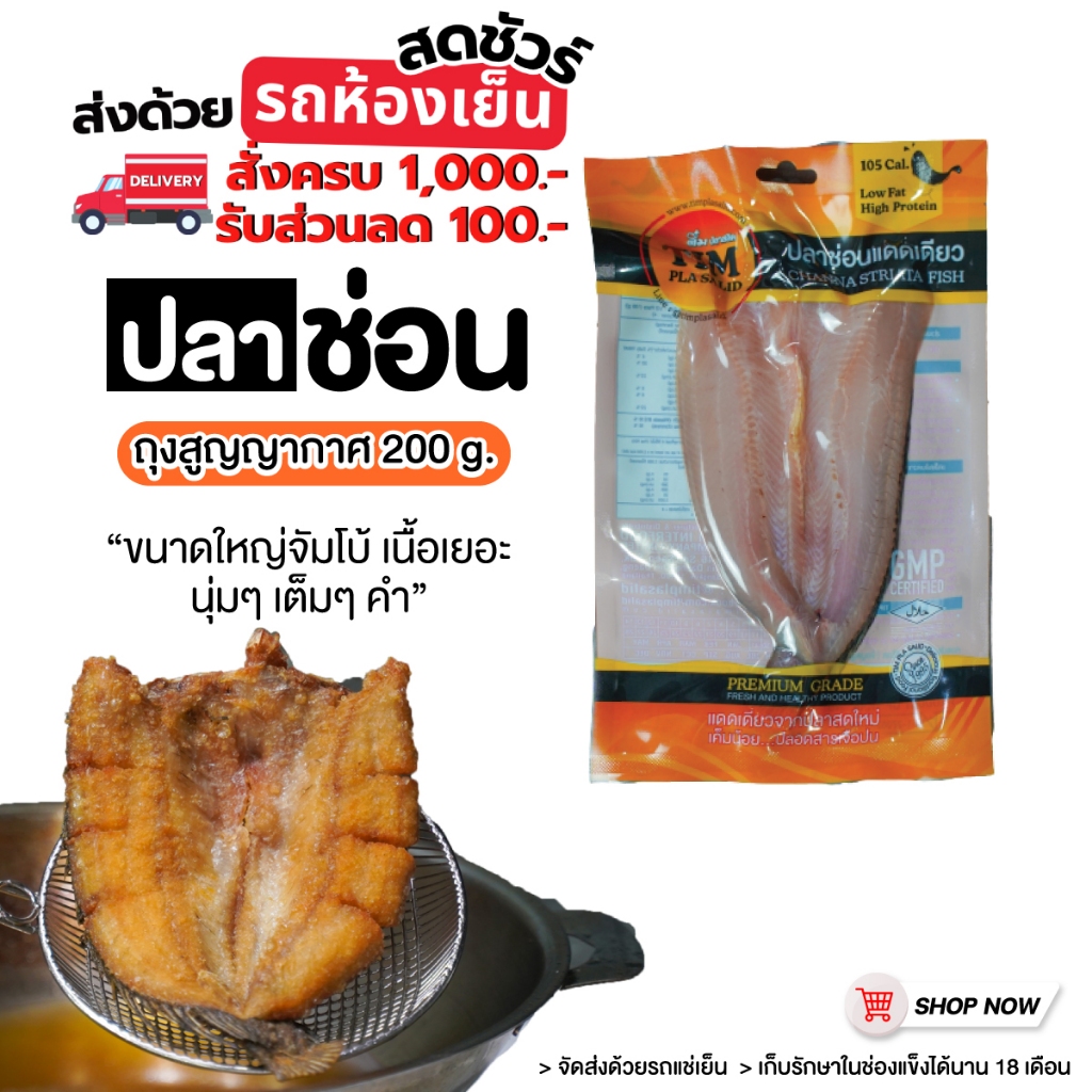 ปลาช่อน แดดเดียว 1 ตัว 200 กรัม ++ส่งรถแช่เย็น++