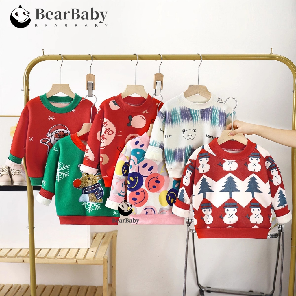BEAR BABY เสื้อกันหนาวเด็ก สเวตเตอร์คอกลมเด็ก ผ้านุ่มๆ พิมพ์ลายคริสมาร์ส พร้อมส่ง ไซส์80-120