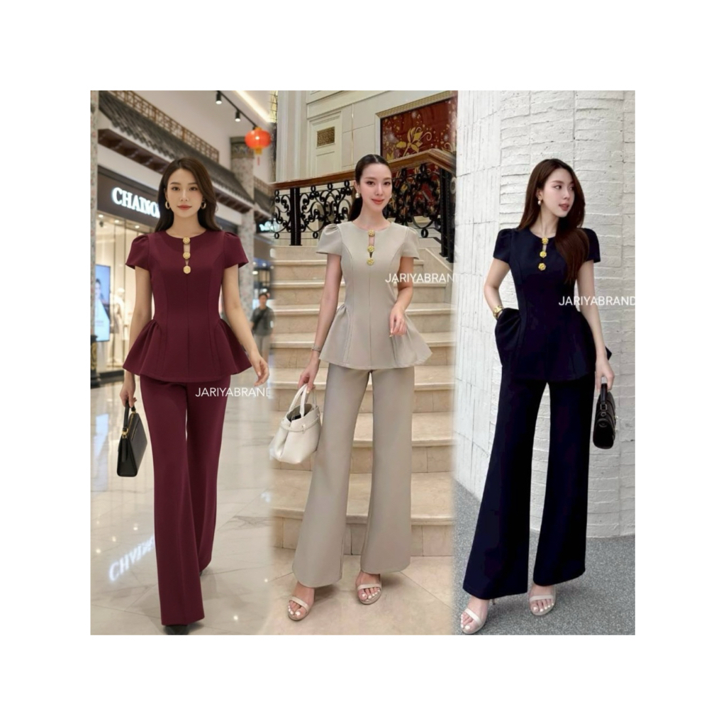 M11 งานป้าย Jariya Set ชุดเซ็ทเสื้อแขนสั้น+กางเกงขายาว สำหรับผู้หญิง เสื้อผ้าแฟชั่นผู้หญิง ไซส์ S-XL