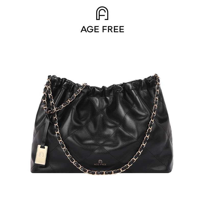 AGE FREE Jisoo Bag กระเป๋าหนังแฟชั่นสะพายไหล่สายโซ่สีทองถัก น้ำหนักเบา สามารถจุของได้เยอะ หนังนุ่ม