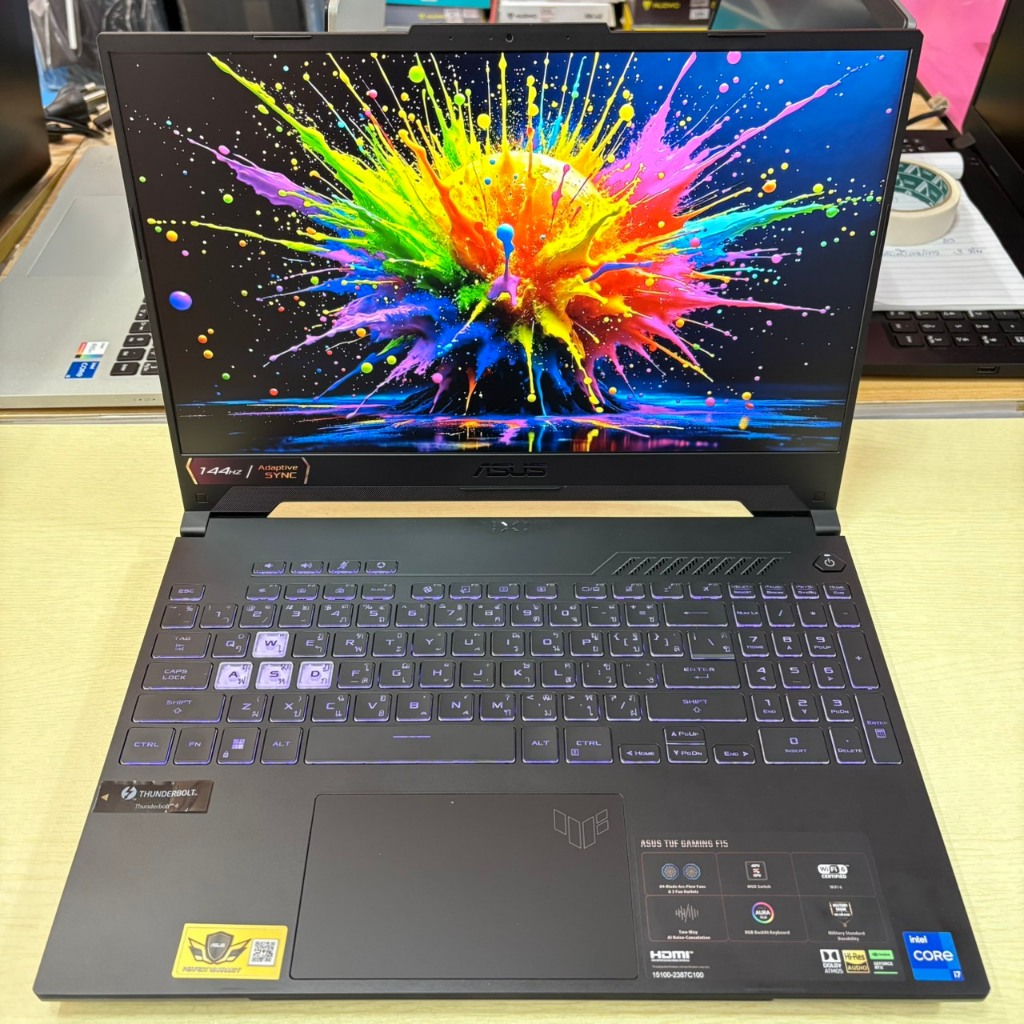 ASUS TUF GAMING F15 FX507ZC4-HN060W ติดฟิล์มกันรอยหน้าจอแล้ว สภาพเครื่อง 98% ประกันศูนย์ 24/06/2026