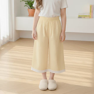 Babyonline(Y490)K1/2 (ส่งด่วน1วัน)กางเกงขายาวขากระบอกแฟชั่นสำหรับเด็กผู้หญิงแต่งผ้าลูกไม้ ผ้าฝ้าย นิ่ม ใส่สบาย