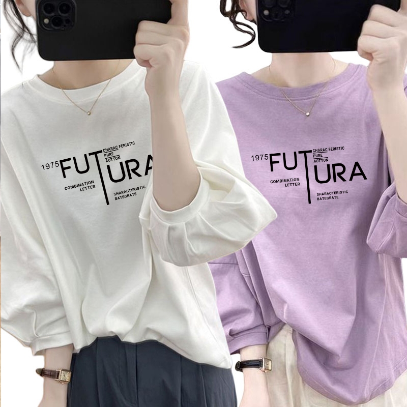 เสื้อยืดแขนยาวผู้หญิงน่ารักๆ แขนบอลลูน oversize เสื้อผ้าสาวอวบไซส์ใหญ่ ลําลอง แฟชั่นมาใหม่ เสื้อโอเวอร์ไซส์สไตล์เกาหลี