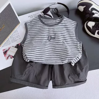 ชุดเด็กผู้ชาย 6เดือน-5ปี เสื้อกล้ามลายทาง กางเกงเกาหลี 2ชิ้น ผ้าคอตตอน ใส่สบาย