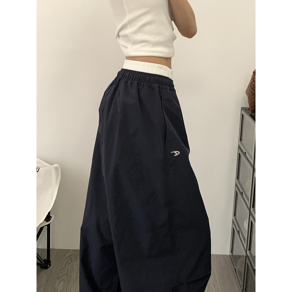 กางเกงลำลอง กางเกงขายาวผู้หญิง ทรงหลวมๆ พรางหุ่น เอวสม๊อค เอวใหญ่สีขาว #010279 - รูปที่ 2