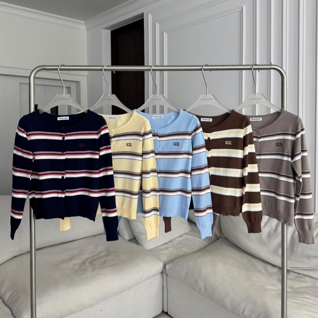 PT3778 เสื้อไหมพรมแขนยาวลายทางปักPROMTHONG