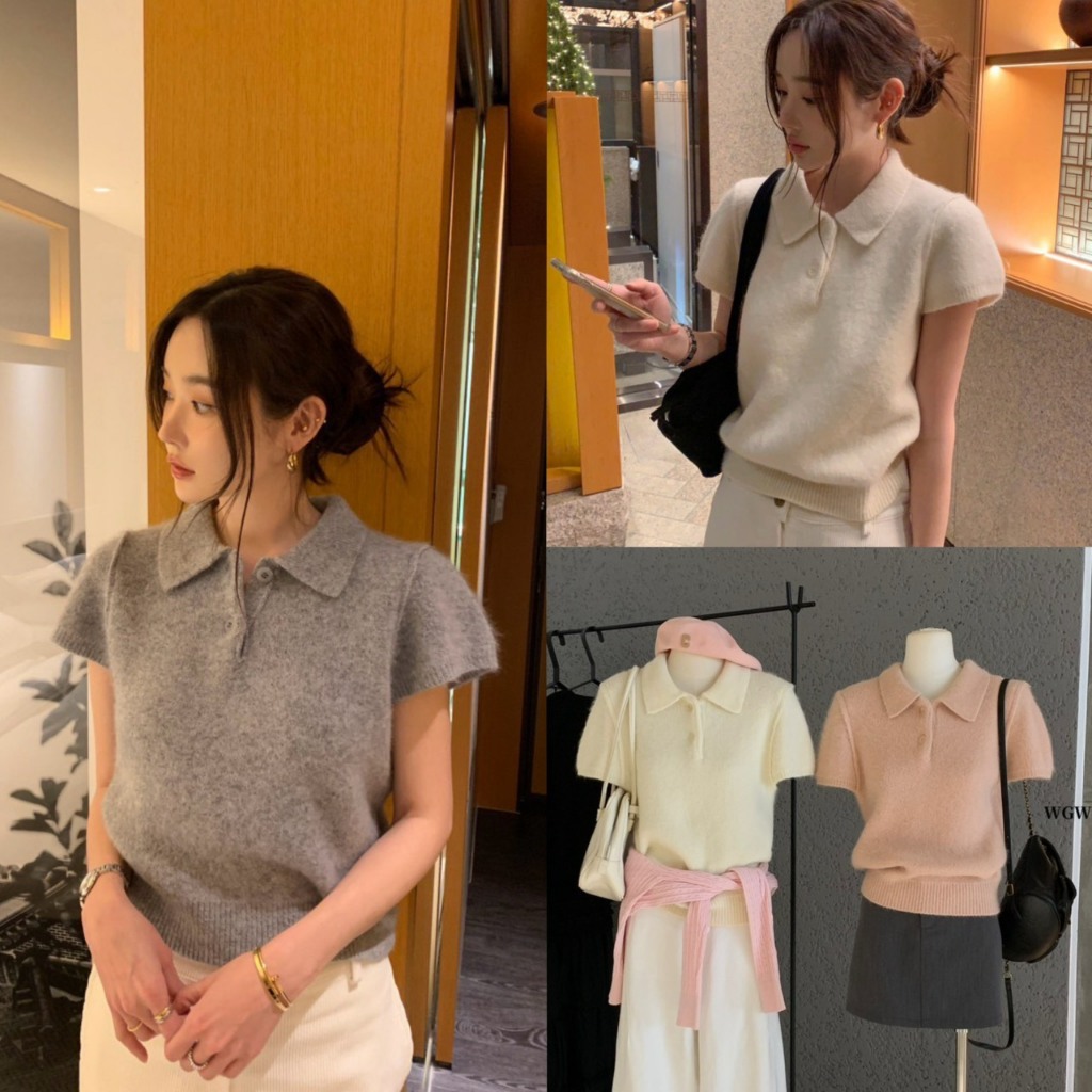 (พร้อมส่ง) เสื้อแขนสั้นคอปกผ้าไหมพรมรุ่น 7859 TAG WG.WE