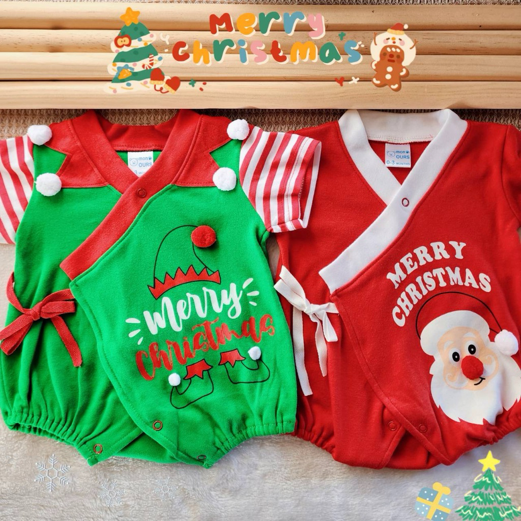 Baby Jacky Xmas ชุดบอดี้สูทเด็กอ่อน ทารก เซต 2ชุด ผ้าคอตตอน นุ่ม สบาย เด็กแรกเกิด Cotton