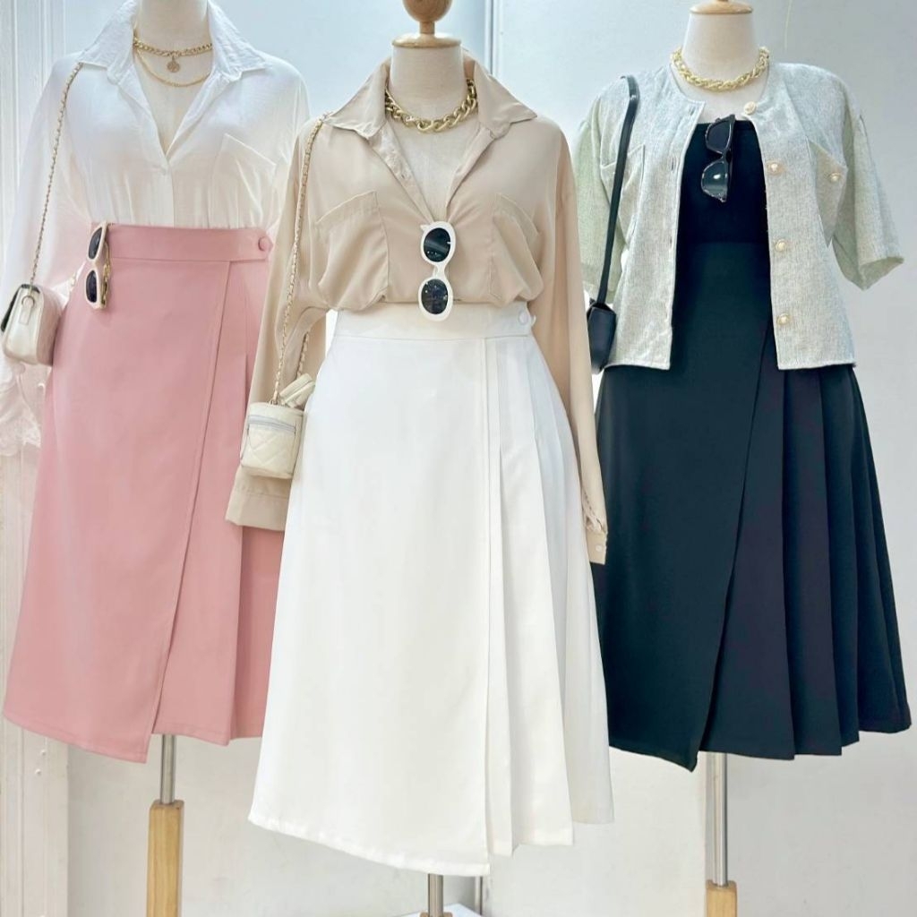 ส่งด่วน กระโปรงLuxury เอว34-52นิ้ว รุ่นสุดหรู จีบข้าง ทรงกระโปรงป้ายเฉียงหน้า กระดุมใช้ได้จริง สาววอบ ไซส์ใหญ่ MG27-0