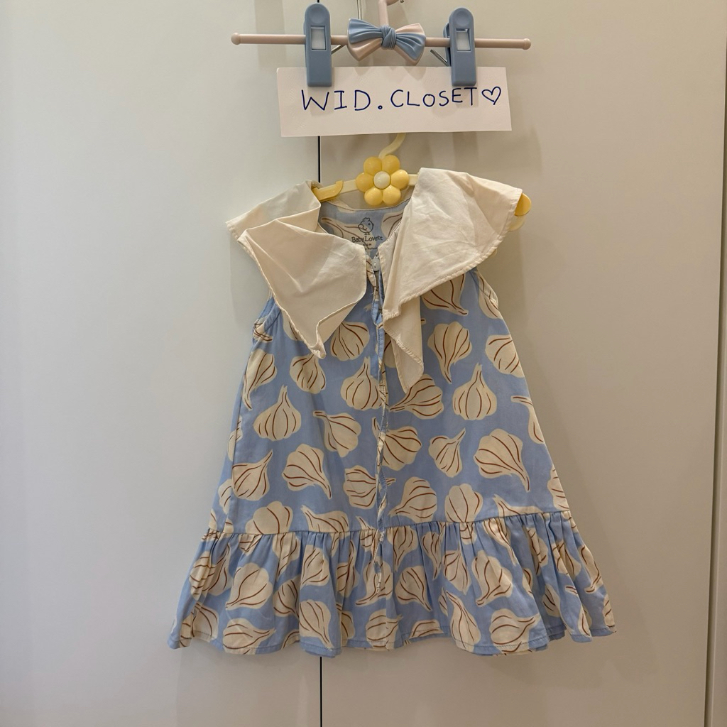🩵 ส่งต่อมือสอง Babylovett veggie dress Garlic size 9-12 เดรสคอลผัก เดรสกระเทียมเด็กผู้หญิง • bblv