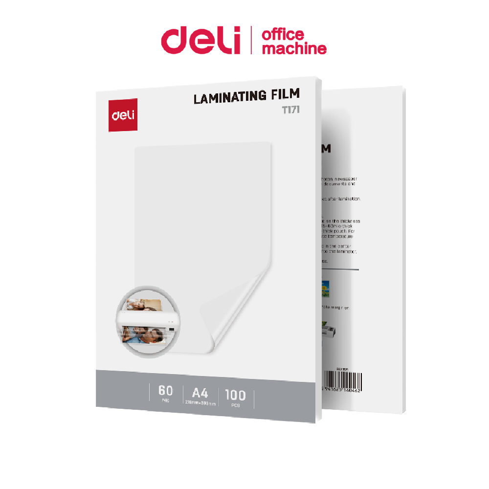 Deli แผ่นเคลือบ เคลือบเอกสาร สีสด A4/A3 เรียบเนียน 125 ไมครอน 100 แผ่น Laminating film