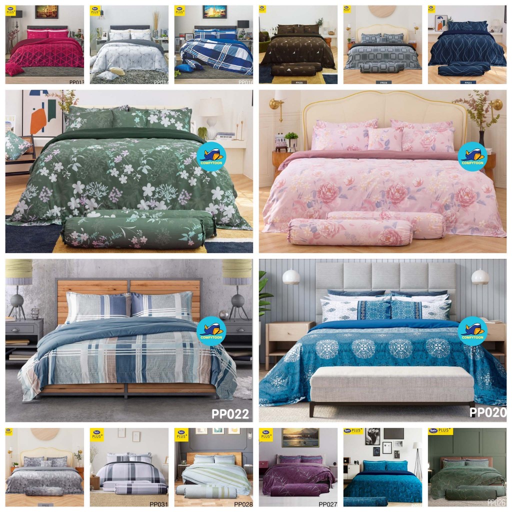 Satin Plus ผ้าปูที่นอน3.5/5/6ฟุต+ผ้านวม สัมผัสเรียบลื่น ไม่มีรอยต่อ ผ้านุ่ม PP008 PP016 PP030 PP031 