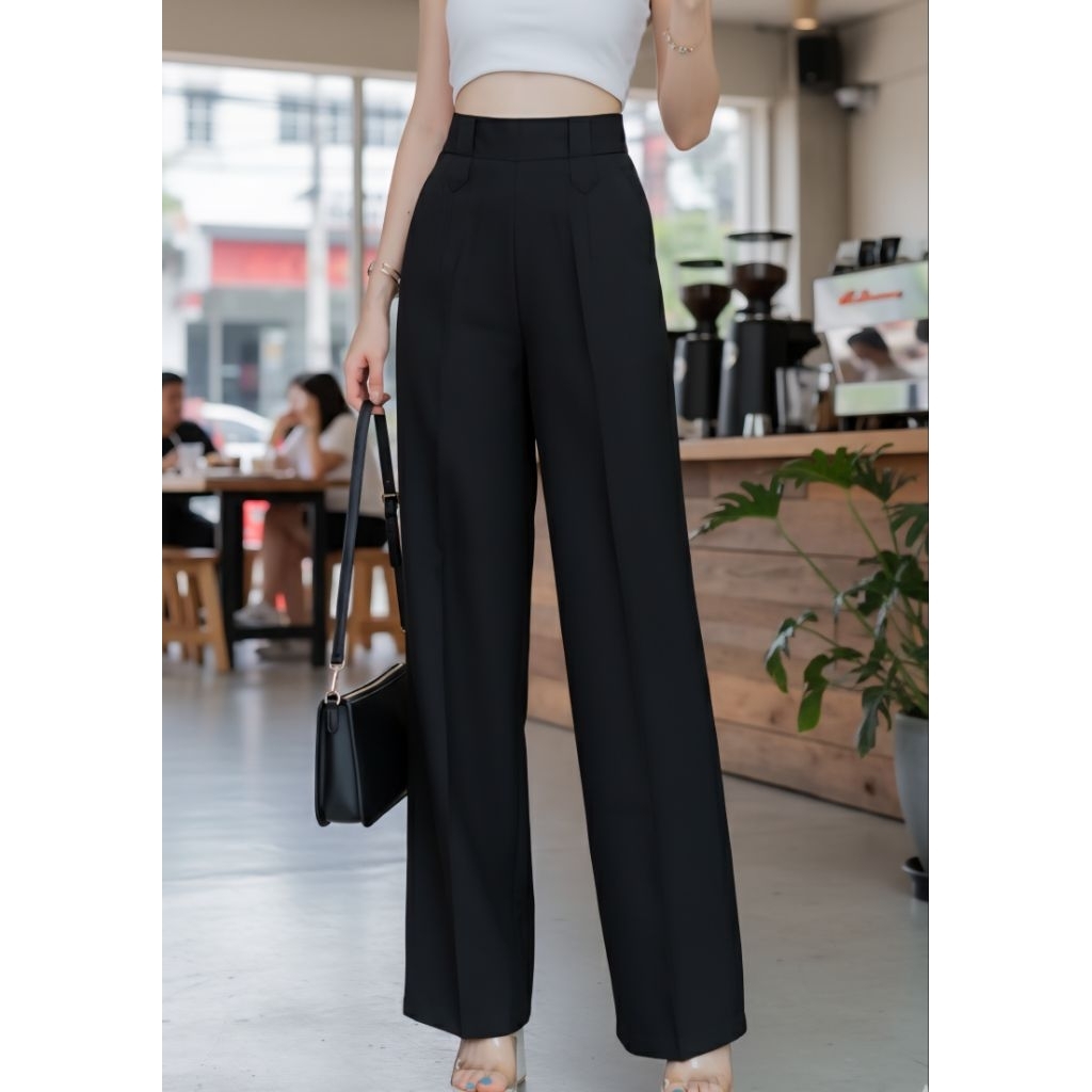 Ramsita Lyra Pant กางเกงขากระบอกกลาง ดีไซน์หูเข็มขัด กางเกงผู้หญิง กางเกงทำงาน