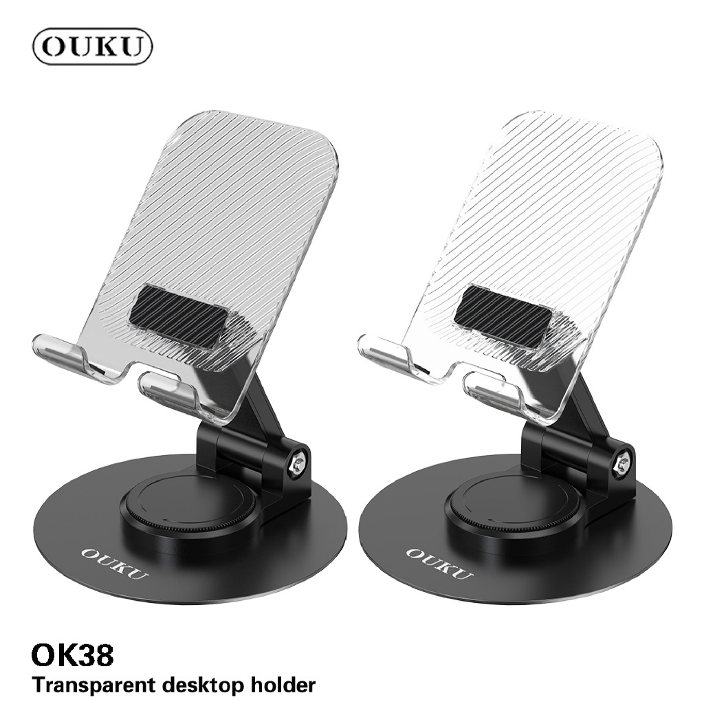 OUKU OK38 พับเก็บได้ ที่ตั้งโทรศัพท์มือถือ ที่วางมือถือสีใส ฐานหมุน 360 องศา พับเก็บได้