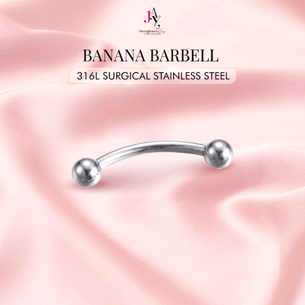 จิวก้านโค้งสแตนเลสเกรดการแพทย์ Banana Barbell  สำหรับผิวแพ้ง่าย (ราคาต่อชิ้น) Piercingroom by Jay