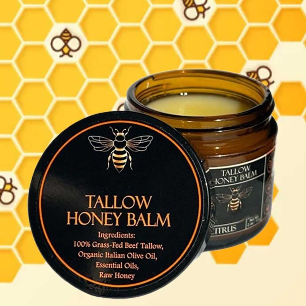 Organic Grass-Fed Beef Tallow Raw Honey Balm Gentle nourishing, hydrating, moisturizing, light, non-sticky and smooth da