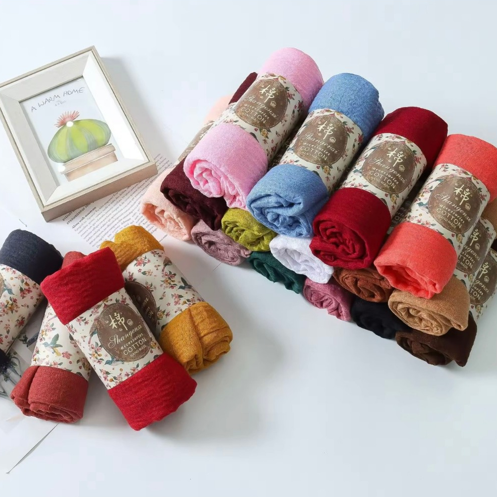 ผ้าคลุมวิสคอส ผ้าพันคอ ผ้าคลุมไหล่ฮิญาบ ผ้าพันคอสำหรับผู้หญิง ผ้าฝ้ายลินินนุ่มระบายอากาศ