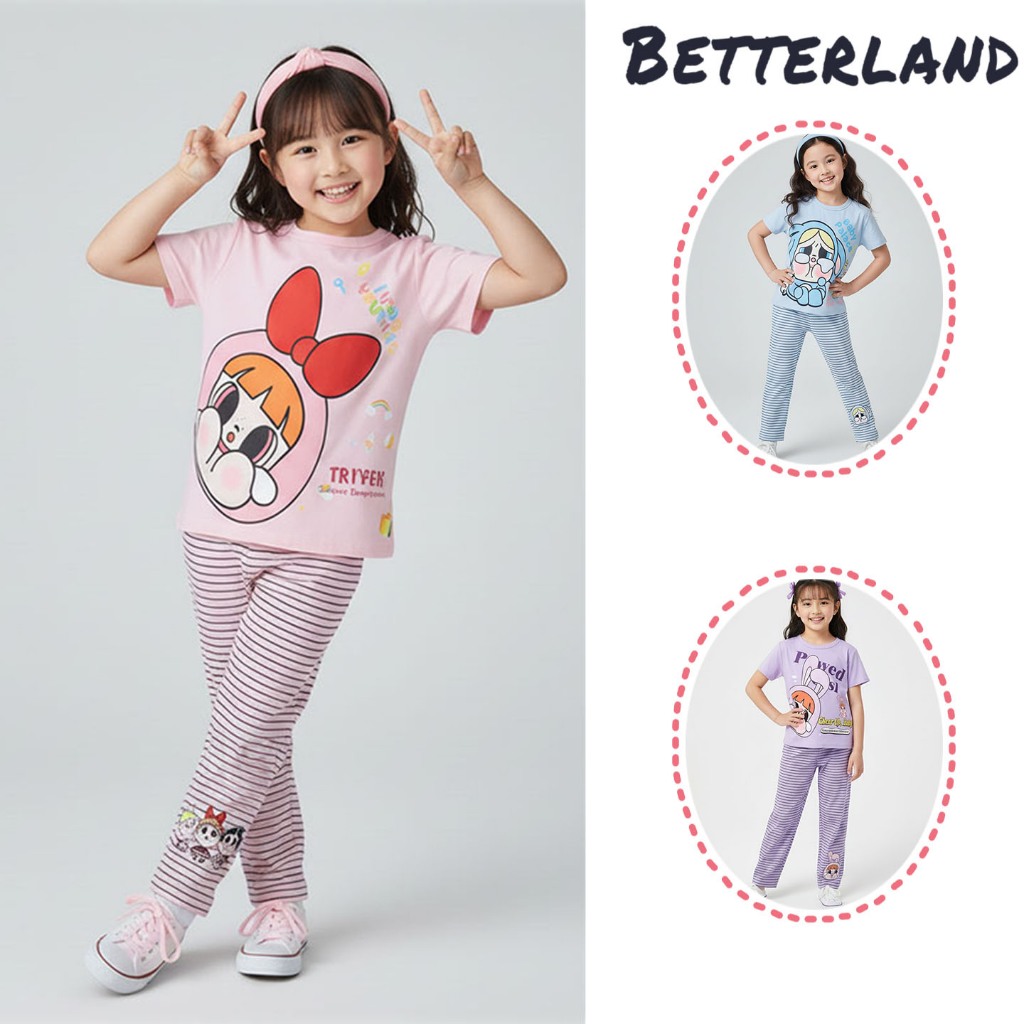 Betterland ชุดสูทลูกสาวน่ารัก เสื้อยืดลำลองกางเกงขายาว ชุดสองชิ้น ฤดูร้อน2-11 ปี