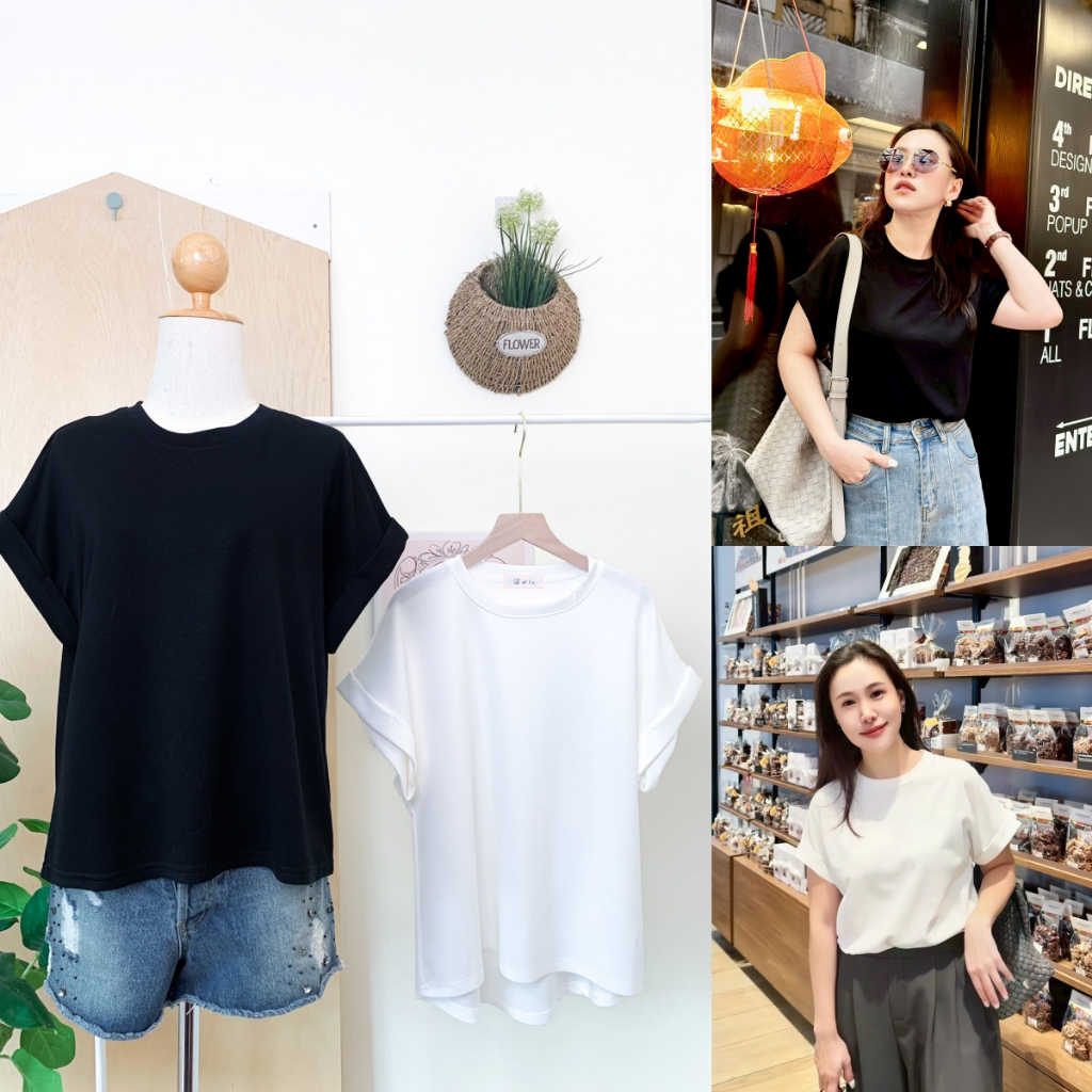 Lynlalin เสื้อยืดคอกลม สีพื้น ดีเทลปลายแขนพับ ผ้าคอตตอนญี่ปุ่น เนื้อผ้านุ่มใส่สบาย รุ่น ยืดอิงลิช