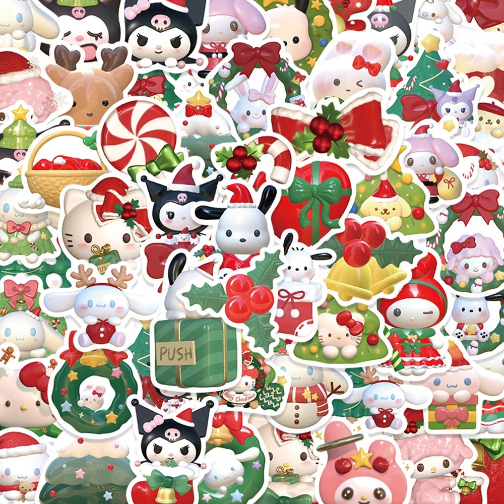 💥พร้อมส่ง💥Christmas คริสต์มาส sanrio sticker Hello Kitty My Melody Kuromi  สติกเกอร์กันน้ำ 50ชิ้น