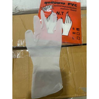 ถุงมือ PVC สีขาวตราNT ข้อสั้น ถุงมืออเนกประสงค์ใช้เก็บก้อนยาง 1 โหลมี 36 คู่ สวมใส่ง่ายสำหรับทำความสะอาด