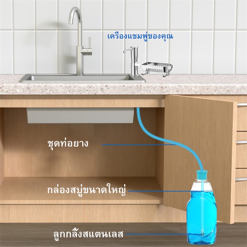 ตู้ทำสบู่กดเครื่องจ่ายสบู่อ่างล้างจานพร้อมหลอดขยาย, เคาน์เตอร์ประหยัดพื้นที่หมุนได้พร้อมถาดเบ็ดการกดปล่อยของเหลว - รูปที่ 2