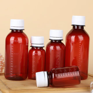 ขวดพลาสติก มีสเกล ขนาด 50/100ml แพค10ชิ้น ขวดสีชา / สีขาวใส พร้อมฝาสีขาว วัสดุPET บรรจุของเหลว PET bottle