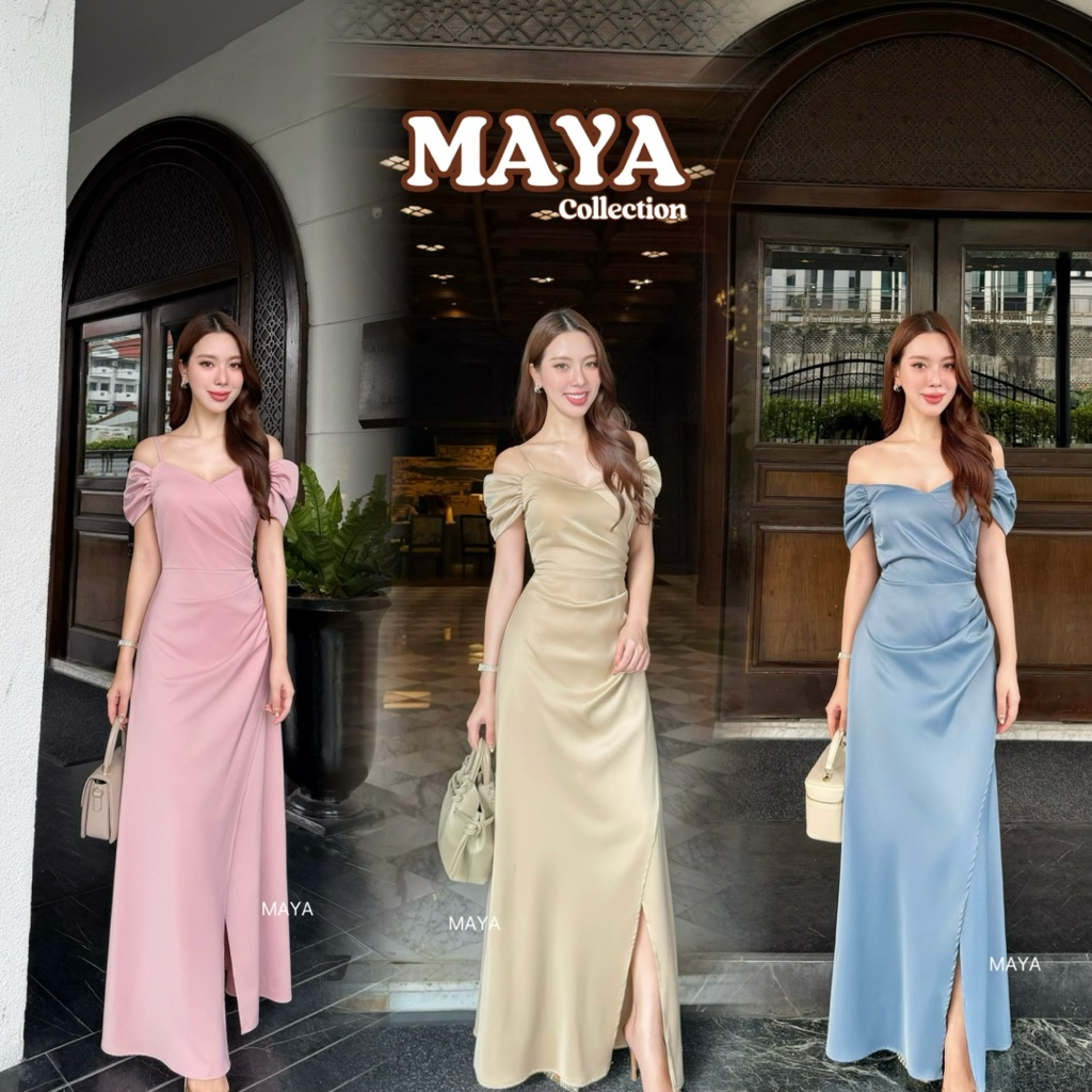 G139 s m l xl 2xl 3xl ชุดไปงานแต่ง สีชาเขียวมาใหม่  ชุดออกงาน ราตรีเพื่อนเจ้าสาว เสริมฟองน้ำ