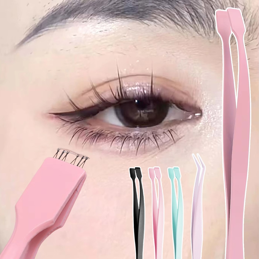 2Pcs Eyelash Tweezer Lash Pick Up Clip Grafting Pointed/Flat Lower Eyelashes