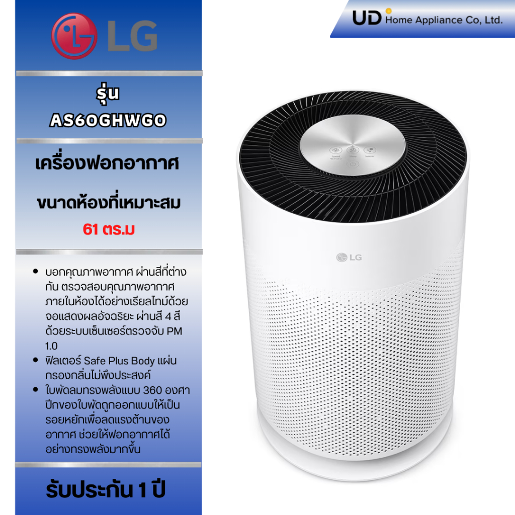 เครื่องฟอกอากาศ LG รุ่น AS60GHWG0 PuriCare 360 Hit ขนาด 61 ตร.ม.