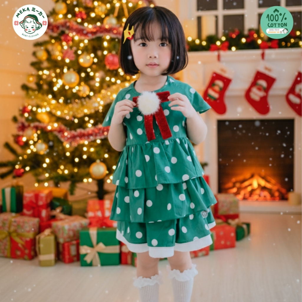 [พร้อมส่ง🇹🇭] ชุดเด็กหญิง ลายMerry Tree🎄[24m-6y] ผ้า 𝙋𝙧𝙚𝙢𝙞𝙪𝙢 𝘾𝙤𝙩𝙩𝙤𝙣 𝙆𝙤𝙧𝙚𝙖𝙣 แบรนด์ 𝙈𝙚𝙠𝙖.𝘽𝙖𝙗𝙮 𝘾𝙡𝙤𝙩𝙝𝙚𝙨
