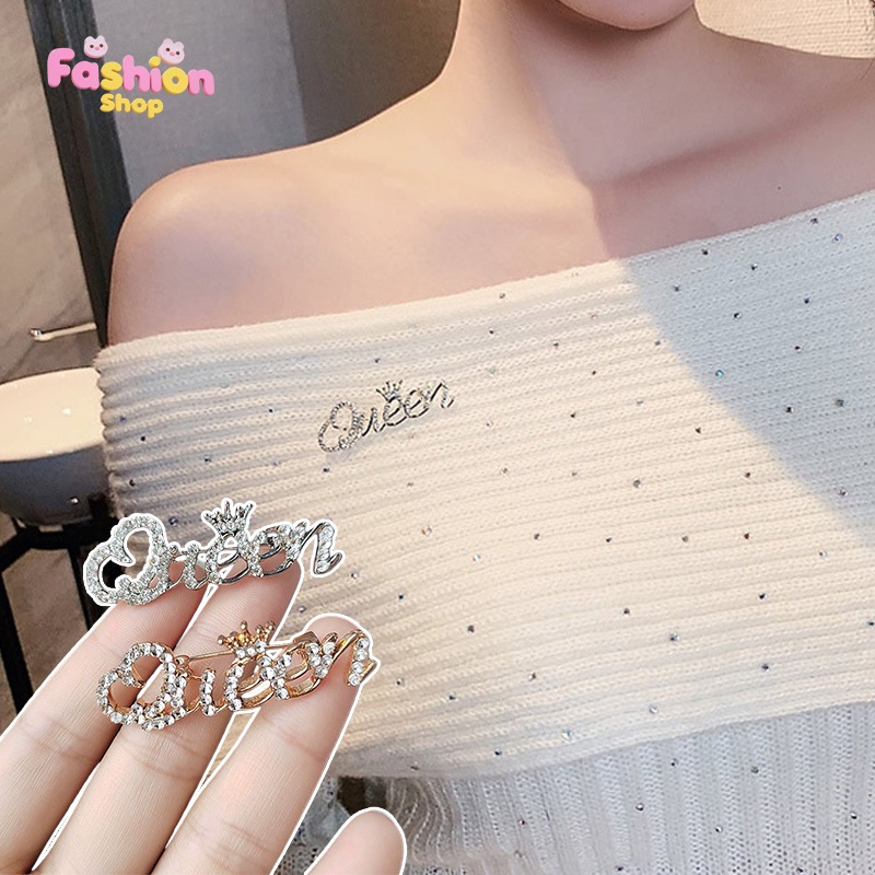 เข็มกลัด brooch พลอยเทียม จดหมาย หรูหรา แฟชั่น คุณภาพสูง ของขวัญ หญิง COD